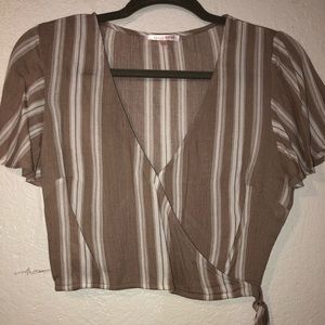 Tan and white wrap top